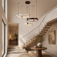 Travertine Three Rings Pendant Light – , All Travertine Small | GlowStone Lamps