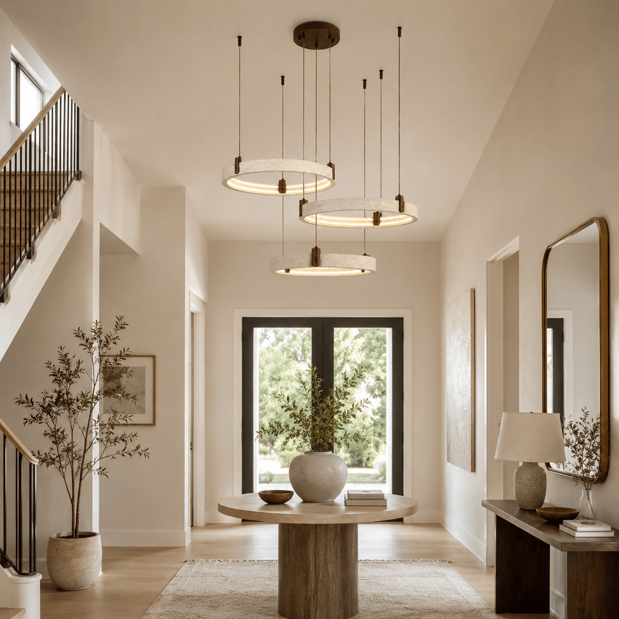 Travertine Three Rings Pendant Light – , All Travertine Small | GlowStone Lamps
