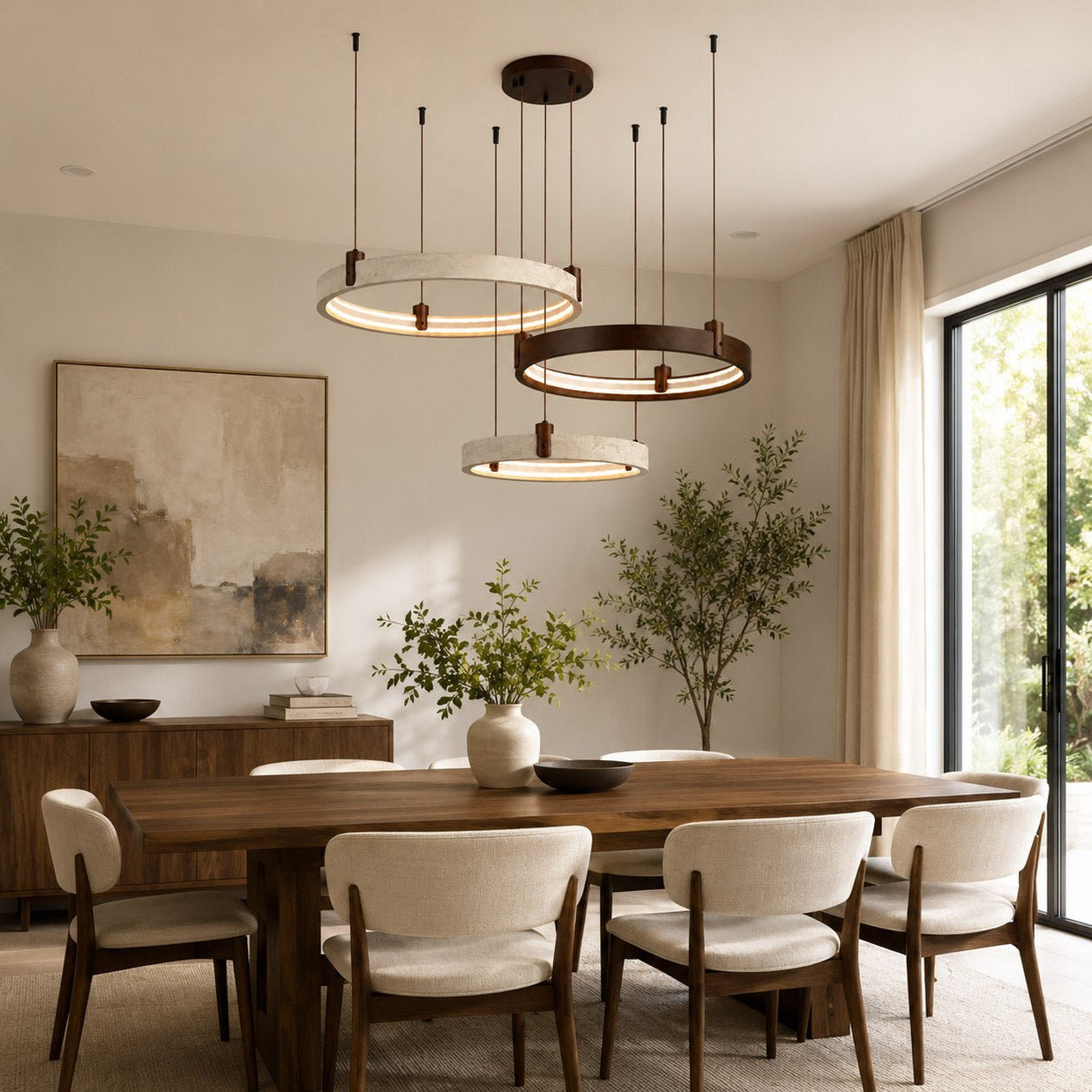 Travertine Three Rings Pendant Light – , All Travertine Small | GlowStone Lamps