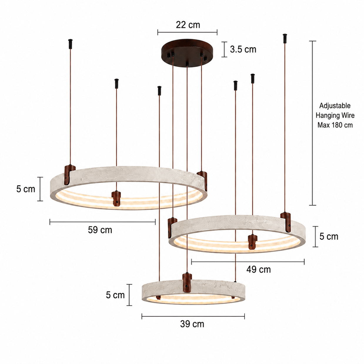 Travertine Three Rings Pendant Light – , All Travertine Small | GlowStone Lamps