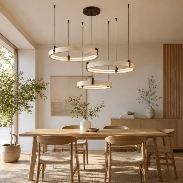 Travertine Three Rings Pendant Light – , All Travertine Small | GlowStone Lamps