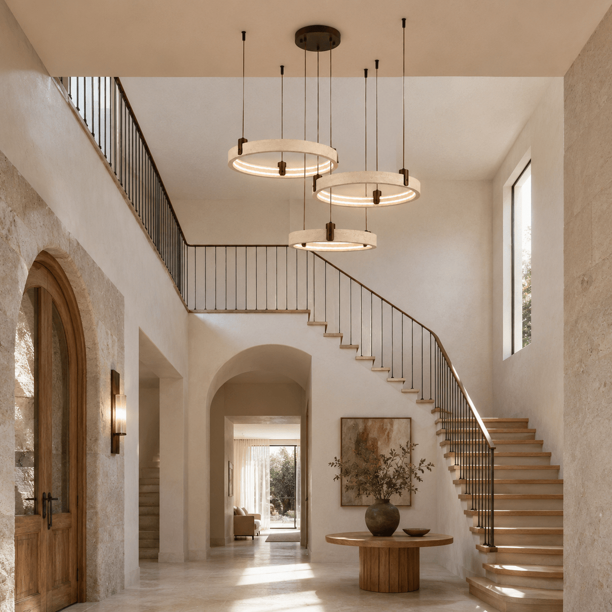 Travertine Three Rings Pendant Light – , All Travertine Small | GlowStone Lamps